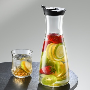 Vente en gros de carafes en verre de 1000ml distributeurs de boissons cruches transparentes pour bar à <span class=keywords><strong>mimosa</strong></span> eau vin lait et jus avec couvercles en plastique - Product Image 3