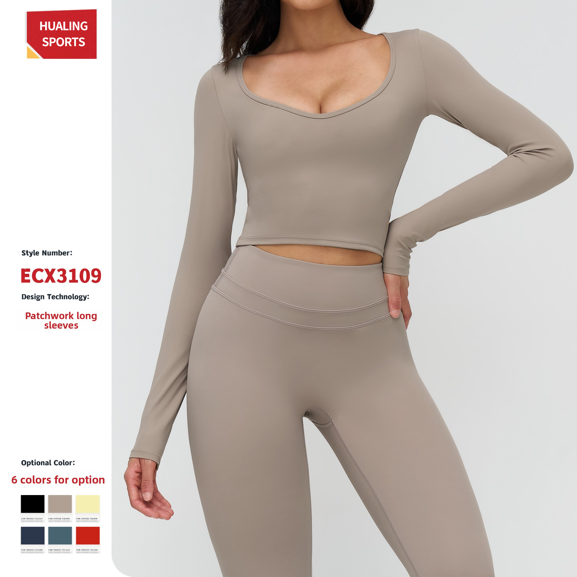 Cross-border Brushed Women's Spandex/Nylon Yoga Long-sleeve V-neck Sweat-Wicking T-shirt Tight-fitting Casual Yoga Wear Top
