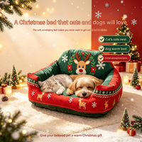 Lit de Noël pour chat, design renne, canapé-lit avec coussin en coton PP doux, amovible et lavable