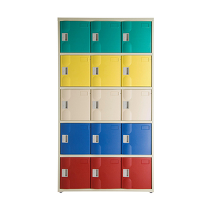 Casillero Metálico ABS para Baño de Clínica Médica, Fácil de Limpiar, Ahorra Espacio, 24 Puertas, 8 Niveles, Diseño a Cuadros Rojo y Beige, Cierre Automático de Puerta - Product Image 5