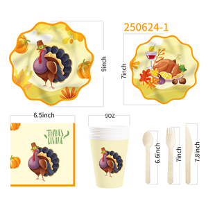 Ensemble de vaisselle de table DAMAI pour Thanksgiving, décorations de table, assiettes en papier, gobelets en papier, serviettes, vaisselle jetable pour les fêtes - Product Image 6
