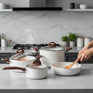 Offre Spéciale : Batterie de Cuisine 9 Pièces en Céramique Antiadhésive avec Poignées en Bois et Couvercles en Verre Silicone pour Cuisinières à Gaz et à Induction – Design Moderne - Product Image 5