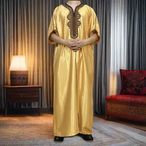 YWQS 2024 New Men's Traditional Muslim Clothing & Accessories Breathable Polyester Abaya Design for Adults Hand Drawn Print