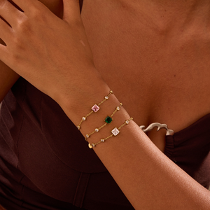 สร้อยข้อมือไทเทเนียมสตีลทรงสี่เหลี่ยมประดับเพชรซิร์โคเนียสไตล์ฝรั่งเศส - ชุบทองไม่ลอก ทนทาน ใช้งานได้หลากหลาย และหรูหรา - Product Image 1