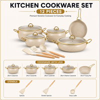 Ensemble de 12 ustensiles de cuisine en acier inoxydable avec couvercles en verre, antiadhésifs, pour cuisson à induction, casseroles et poêles – Vente en gros
