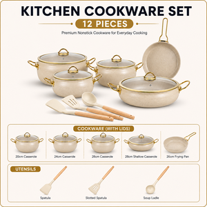 Set di Pentole <span class=keywords><strong>in</strong></span> <span class=keywords><strong>Acciaio</strong></span> <span class=keywords><strong>Inox</strong></span> da 12 Pezzi con Coperchi <span class=keywords><strong>in</strong></span> Vetro, Utensili da Cucina Antiaderenti, Pentole e <span class=keywords><strong>Padelle</strong></span> per Cottura a Induzione - Product Image 2