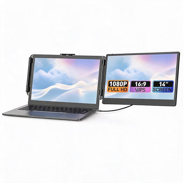 Kwumsy 14-Inch S1 Portable Monitor FHD 1080P 16:9 10ms Response Time Type C IPS Panel Built-in Speaker 60Hz Business Laptop