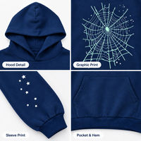 Sweat à capuche unisexe surdimensionné 350 GSM en mélange de coton, logo personnalisé, vente en gros, pull-over imprimé motif toile d'araignée et étoile, streetwear