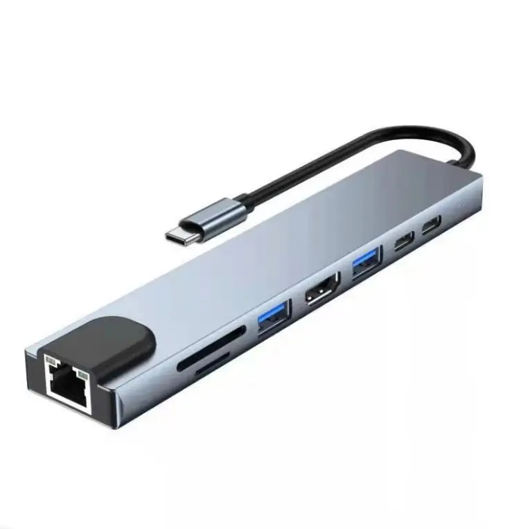 محطة توصيل Usb-c من النوع سي لمسح الحاسوب الشخصي بدقة 4K فائقة الوضوح بمنفذ 8 في 1 وبقذيفة من سبيكة الألومنيوم ومجمع توصيل Usb 2.0 و 3.0