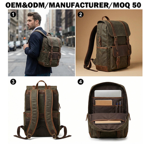 Sac à dos de voyage vintage haut de gamme pour homme en toile cirée et cuir Crazy Horse, grande capacité, personnalisable OEM pour le branding - Product Image 1