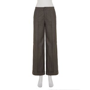 Pantalones Maillard Marrón de Cintura Baja con Rayas y Botones, Estilo Old Money, Corte Recto y Ajustado, Pantalones Anchos Relajados para Mujer - Product Image 6