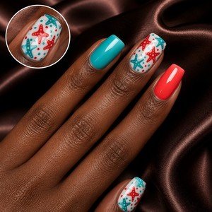 <span class=keywords><strong>Uñas</strong></span> postizas al por mayor con diseño de estrella de mar, forma ataúd/cuadrada, color <span class=keywords><strong>coral</strong></span> y turquesa, para playa, marca privada, <span class=keywords><strong>uñas</strong></span> artificiales al por mayor - Product Image 3