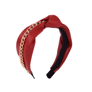 Diadema de PU para mujer con nudo y cadena, ajustable, informal, accesorio de moda para el cabello - Product Image 3