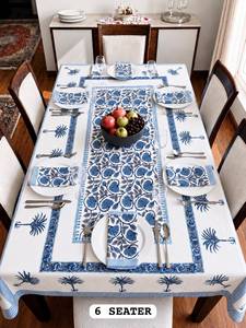 Modern Hand Block Printed 100% Cotton Dining <b>Table</b> <b>Cover</b> with Napkins for 6 Seater - Product Image 2
