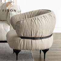 Fauteuil individuel de designer italien minimaliste, compact, en tissu de lin moderne, inclinable, pour salon, négociation et comme fauteuil d'appoint