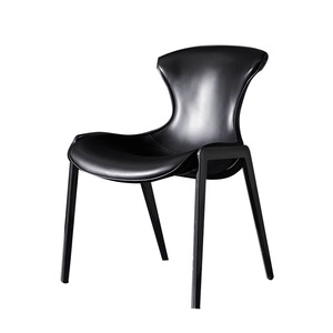 Italian Minimalist Saddle Leather <strong>Dining</strong> Chair Household Chair Black Backrest Chair High-end <strong>Dining</strong> <strong>Table</strong> <strong>Stool</strong> - Product Image 5