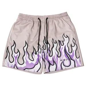 2024 Shorts de basquete flames esportivos casuais respiráveis de malha fitness de secagem rápida para homens