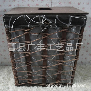 Rectangle <b>Wicker</b> <b>Laundry</b> <b>Basket</b> Brown Oxford Cloth Storage Organizer Standing Type Clothes Holder - Product Image 1