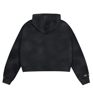 Black Glitter Print <b>Men</b> Oversized Zip Hoodie Distressed Retro High Streetwear Vintage Hooded <b>Pullover</b> OEM ODM Custom - Product Image 2