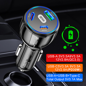 Caricabatterie per Auto 90W 3 in <span class=keywords><strong>1</strong></span> USB C PD QC3.0 Ricarica Rapida Doppia Porta Tipo C Adattatore per Veicoli OEM Personalizzato - Product Image 2