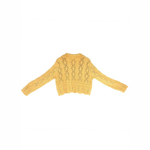 <span class=keywords><strong>Pull</strong></span> en tricot ajouré à revers, fabriqué en usine ; <span class=keywords><strong>Pull</strong></span> court à manches longues en fibre acrylique <span class=keywords><strong>jaune</strong></span>, style vintage dessin animé, personnalisé pour femme ; OEM - Product Image 2