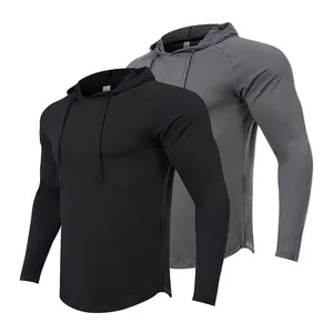 Plain Custom Polyester Athletic Workout Short Sleeve Hoodie Sports Gym Fitted Shirt Fitness Hooded T Shirts For Men