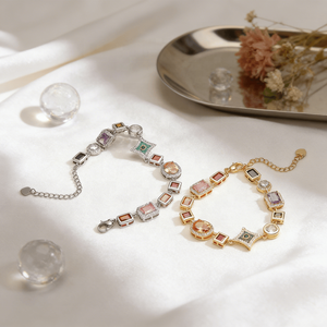 Conjuntos <span class=keywords><strong>de</strong></span> Joyería <span class=keywords><strong>de</strong></span> Moda con Circonitas Multicolor - Collar y Pulsera Geométricos Irregulares Chapados en Oro <span class=keywords><strong>de</strong></span> 18K, Lujosos <span class=keywords><strong>para</strong></span> Bodas, Compromisos y Fiestas - Product Image 2