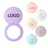 Miroir de maquillage rond en gros avec étui rotatif en cuir PU, logo personnalisé, marque privée, miroir de poche compact portable