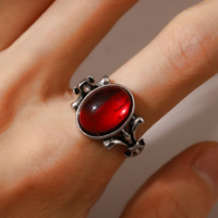 Bague tendance style Hong Kong 2026, accessoires vintage, bague ouverte en rubis pour homme, gemme ovale
