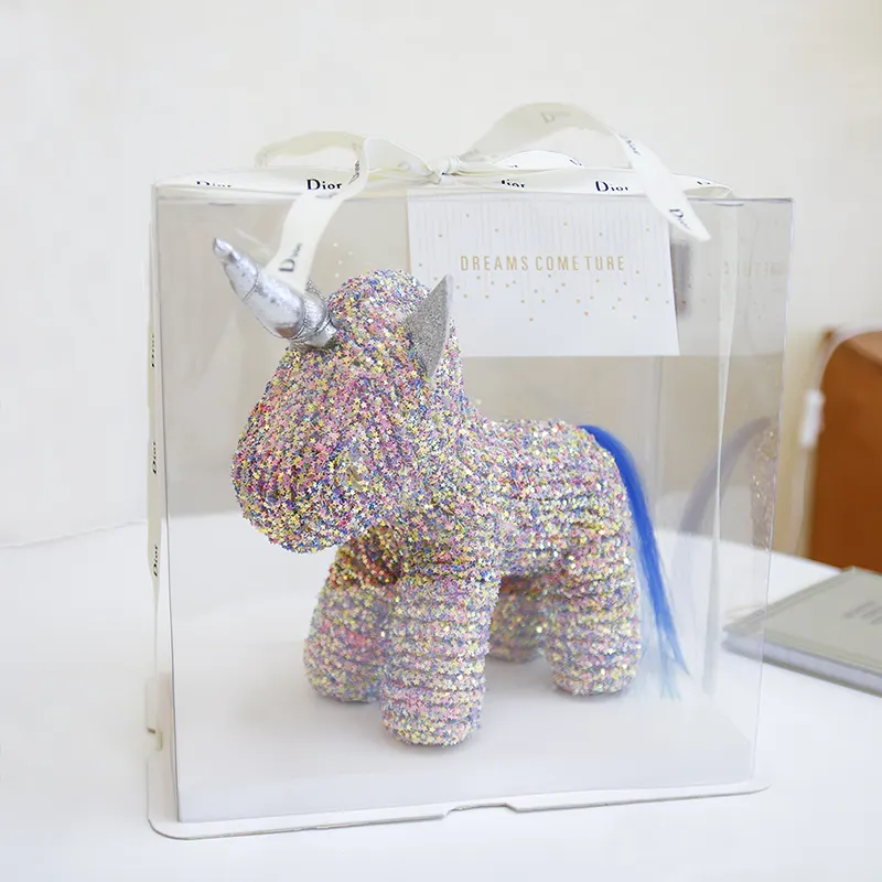 Diamond Unicorn Resin PVC Box Teddy Bear With PVC Box As Gift For Decoration Flower Valentine's Day