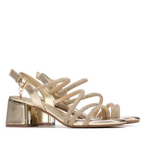 Sandalias de tacón Xti para mujer, 6 cm, doradas, con tiras en el tobillo, zapatos formales, talla 36 - Product Image 4