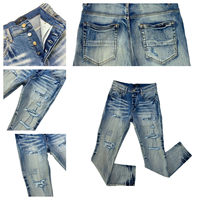 Jeans slim pour homme, brodés, déchirés, vintage, délavés, denim délavé, streetwear, décontracté, hip hop, pantalon skinny d'hiver