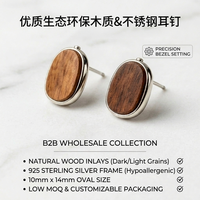 Ensemble de bijoux en acier inoxydable avec incrustation de bois naturel, personnalisable en gros, collier, boucles d'oreilles, bague, bracelet jonc, plusieurs options de bois, OEM ODM