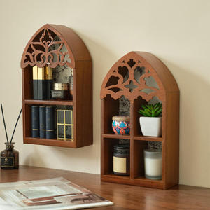 Estante de pared de madera multicapa para manualidades caseras, estante de exhibición de almacenamiento transfronterizo, estante de cristal de fondo hueco, decoración de estante de cristal - Product Image 1