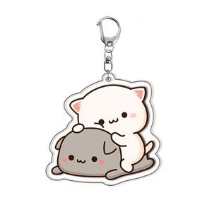Llaveros de acrílico con diseño de pareja de gatos de dibujos animados Peach y Goma, para accesorios, colgante de bolso, llavero, joyería, regalos para fans y amantes - Product Image 4