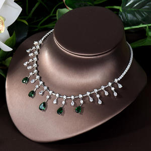 HIBRIDE Neue Mode Vier-Farben Wasser tropfen Frauen Halskette Ohrring Sets CZ Dubai Nigeria Hochzeit Schmuck Zubehör N-431 - Product Image 5