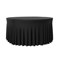 Groothandel Zwarte Spandex Ronde Tafelhoes met Geplooide Rok Gerimpelde Passende Tafelkleed voor Bruiloft Banket Hotel Evenement