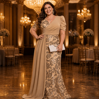 Robe de soirée sirène à sequins grande taille, col en V, manches courtes bouffantes, ceinture en mousseline, robe longue formelle pour bal de promo