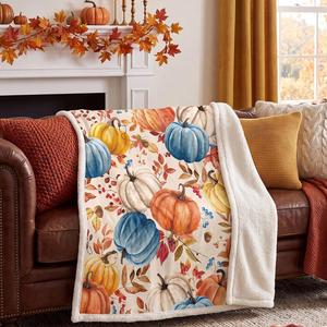 Couverture en flanelle à motif de feuilles de citrouille, couverture de sieste légère et respirante pour la maison, le bureau, impression personnalisée - Product Image 1