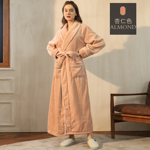 Robe de chambre longue en flanelle douce et chaude pour femme, peignoir de <span class=keywords><strong>spa</strong></span>, vêtement de nuit d'hiver - Product Image 5