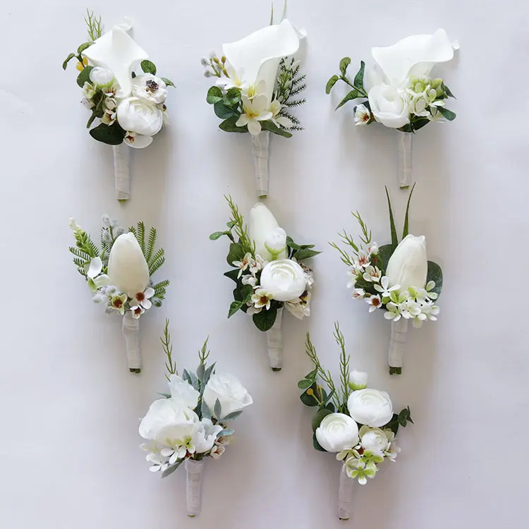 Flor de peonía de tulipán Artificial, ramillete de muñeca, flor de novia, boda, serie blanca