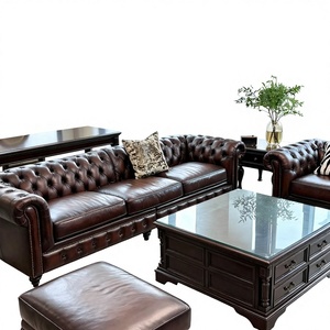 Canapé trois places en cuir PU de style américain, luxe léger, pour salon moderne et simple, petit appartement, rangée droite, rembourrage en éponge - Product Image 1