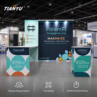 Stand d'exposition modulaire TIANYU, structure en aluminium, graphismes en tissu, pour salons professionnels, branding, événements commerciaux et conférences