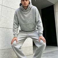 Setelan hoodie dan celana panjang model Amerika, potongan longgar, bahan tebal, tanpa desain (blank), potongan Cut Out Middleman.