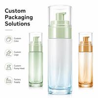 Botol Kaca Pompa Dasar Tebal Silinder Logo Warna Kustom untuk Kemasan Serum Toner Kosmetik Perawatan Kulit