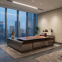 Bureau de direction de luxe avec hub d'alimentation intégré, finition cristal, bois de placage naturel, MDF E1, mobilier de direction