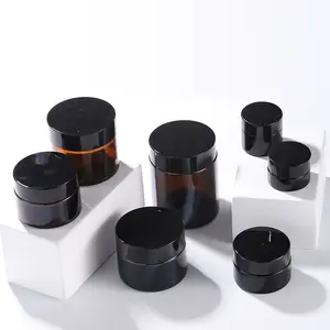cosmetic cream wax scrub butter container 5g 10g 15g 20g 30g 50g 100g amber glass salve jar with black lids