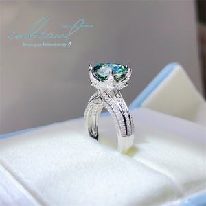 925 Серебряное Оригинальное 5-каратное бриллиантовое кольцо с бриллиантами, настоящий натуральный зеленый Муассанит, обручальное кольцо для женщин, ювелирные украшения - Product Image 1