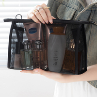 Pochette de voyage en nylon noir avec logo personnalisé, pliable, de luxe, en maille, grande, pour cosmétiques, fermeture éclair, trousse de maquillage