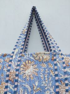 Sac fourre-tout 100% coton matelassé fait à la main Boho réversible imprimé animal floral conception écologique robuste supermarché épicerie - Product Image 3